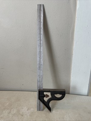 Vintage L.S. STARRETT CO. No. 4R Grad 18'' ruler & combination square.