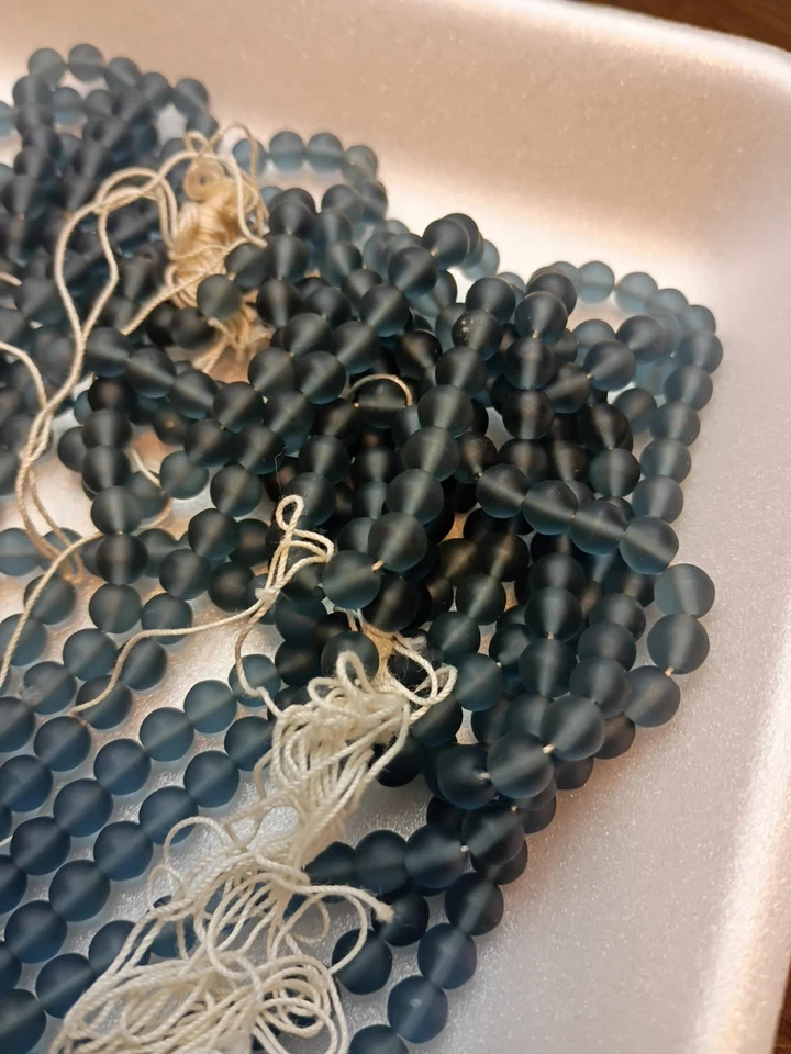 Grey Frosted Sea Glass Beads 6mm Round lot Vintage Hanks - Image 3 of 4