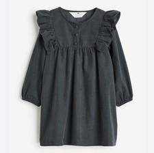 H M Dark Gray Frill Trimmed Corduroy Dress Girl Size 6