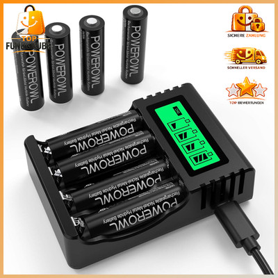 AA Akkus 2800mAh NI-MH mit Ladegerät 4 Slot USB-Schnellladung 8 Stück