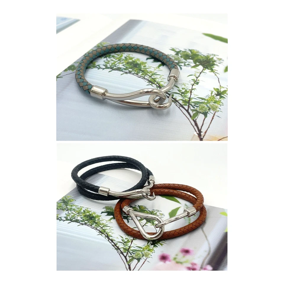 Auténtico Brazalete Hermes Doble Jumbo/Jumbo SV Cuero Marrón/Negro/Gris C/B BA100503 Foto 3 de 4