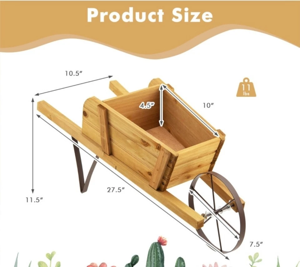 Costway Wooden Wagon Planter With 9 Magnetic Accessories For Garden - Image 2 of 4