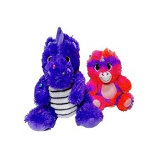 Colorful Unicorn Doll Plush 2pc Lot   Soft Purple  Pink Plushies Toys   GUC