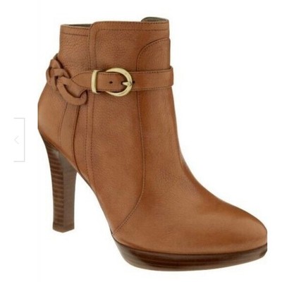 Banana Republic Sophie Leather Ankle Boots Tan Cedar Wood Heel Booties Womens 9