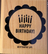 HAPPY BIRTHDAY, CANDLES, SCALLOPED EDGE Rubber Stamp