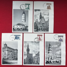 POLAND CPL Set of 5 stamps 1958 Sc 805-809 used on photo cards, rare