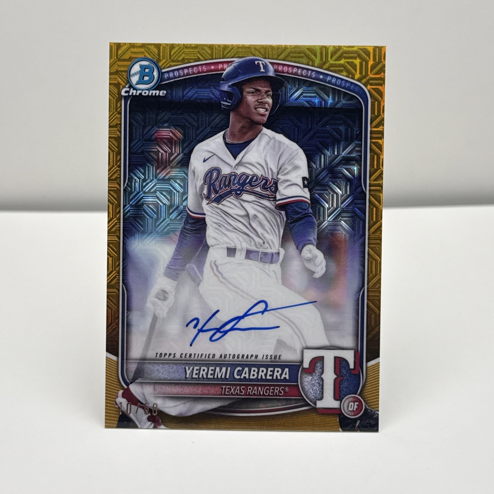 2025 Bowman Chrome Yeremi Cabrera Gold Mojo Refractor Auto /50 Rangers #BMA-YCA