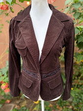 Miss Chievous Brown Corduroy Beaded Fitted Button Blazer Jacket Pockets L