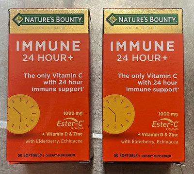 NATURE'S BOUNTY GOLD SERIES IMMUNE 24 HOUR+ SOFTGELS -50 PER BOTTLE - LOT OF 2
