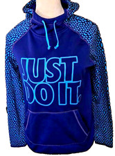 Nike Women's -Small - Sweatshirt Hoodie Blue Therma Fit Pullover "Just Do It"