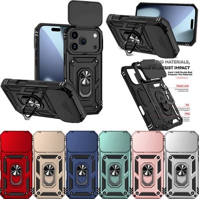 Armor Camera Cover Ring Phone Case For iPhone 15 16 17 14 13 12 Pro Max 7 8 XR