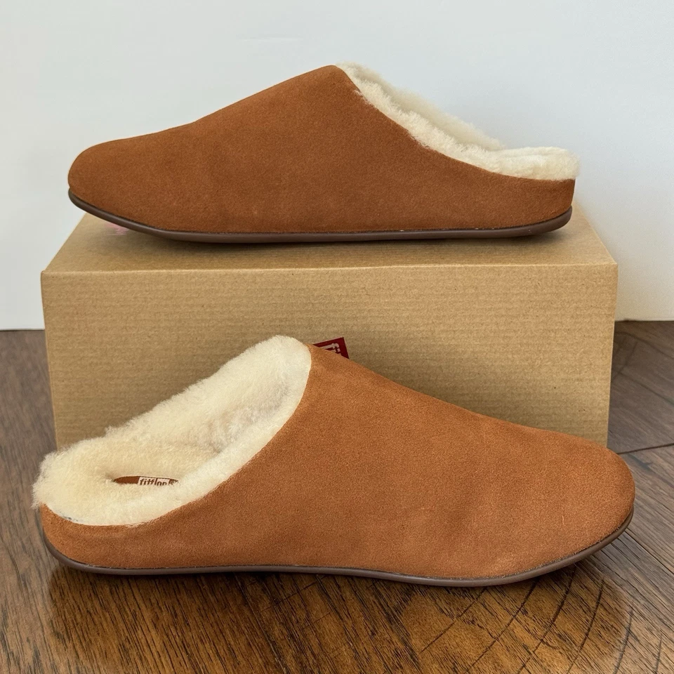 FitFlop Chrissie Shearling 麂皮拖鞋女式 9 码翻滚棕褐色 — 第 3/4 张图片