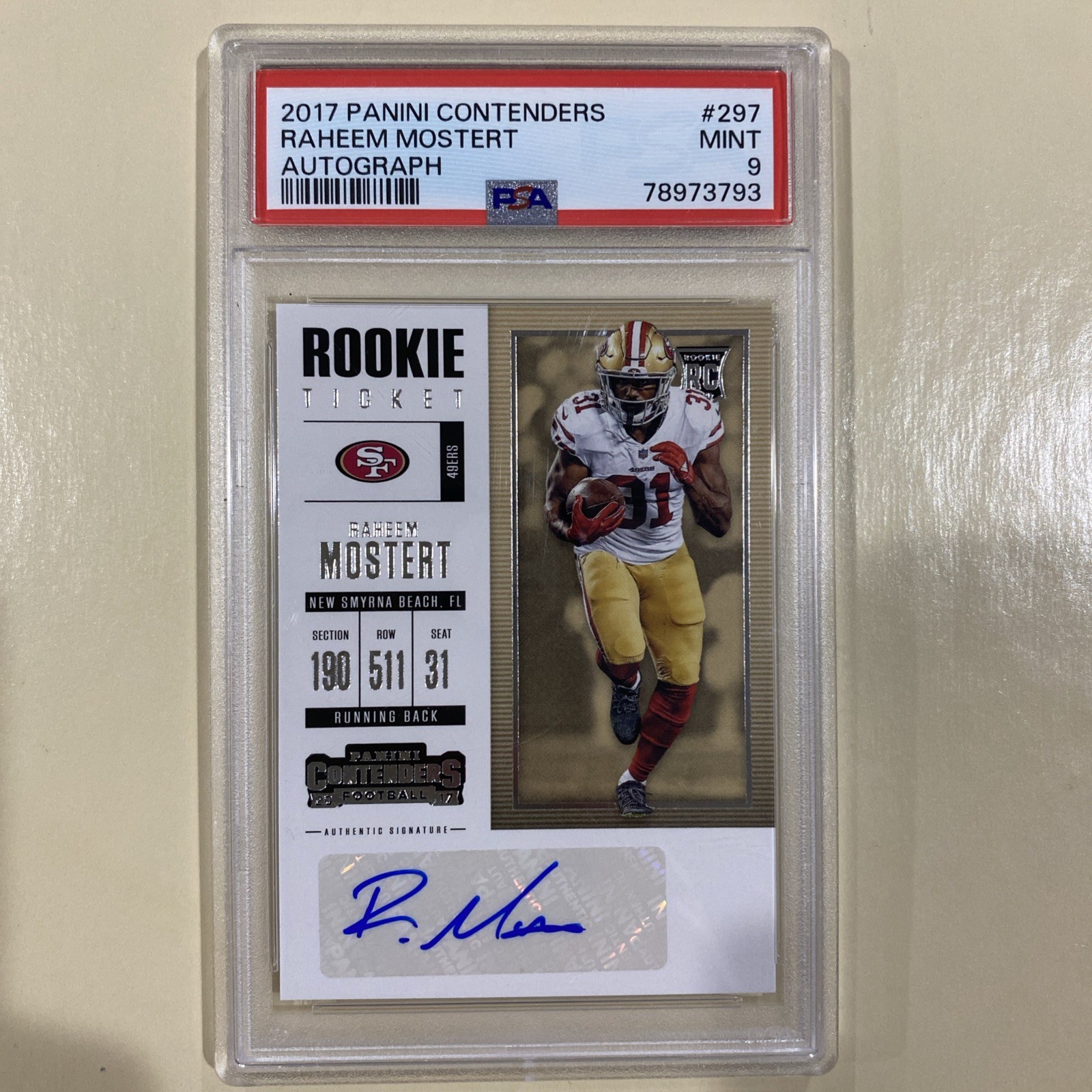 RAHEEM MOSTERT ROOKIE TICKET AUTO 2017 PANINI CONTENDERS