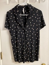 Soma S Cool Nights SS Notch Collar Pajama Top Flowers Plumeria Dot Black
