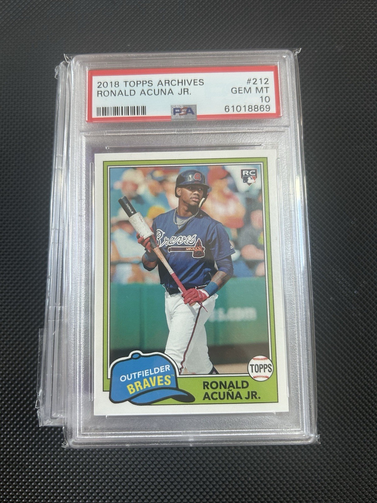 2018 TOPPS ARCHIVES #212 RONALD ACUNA JR. ROOKIE CARD RC, BRAVES - PSA 10