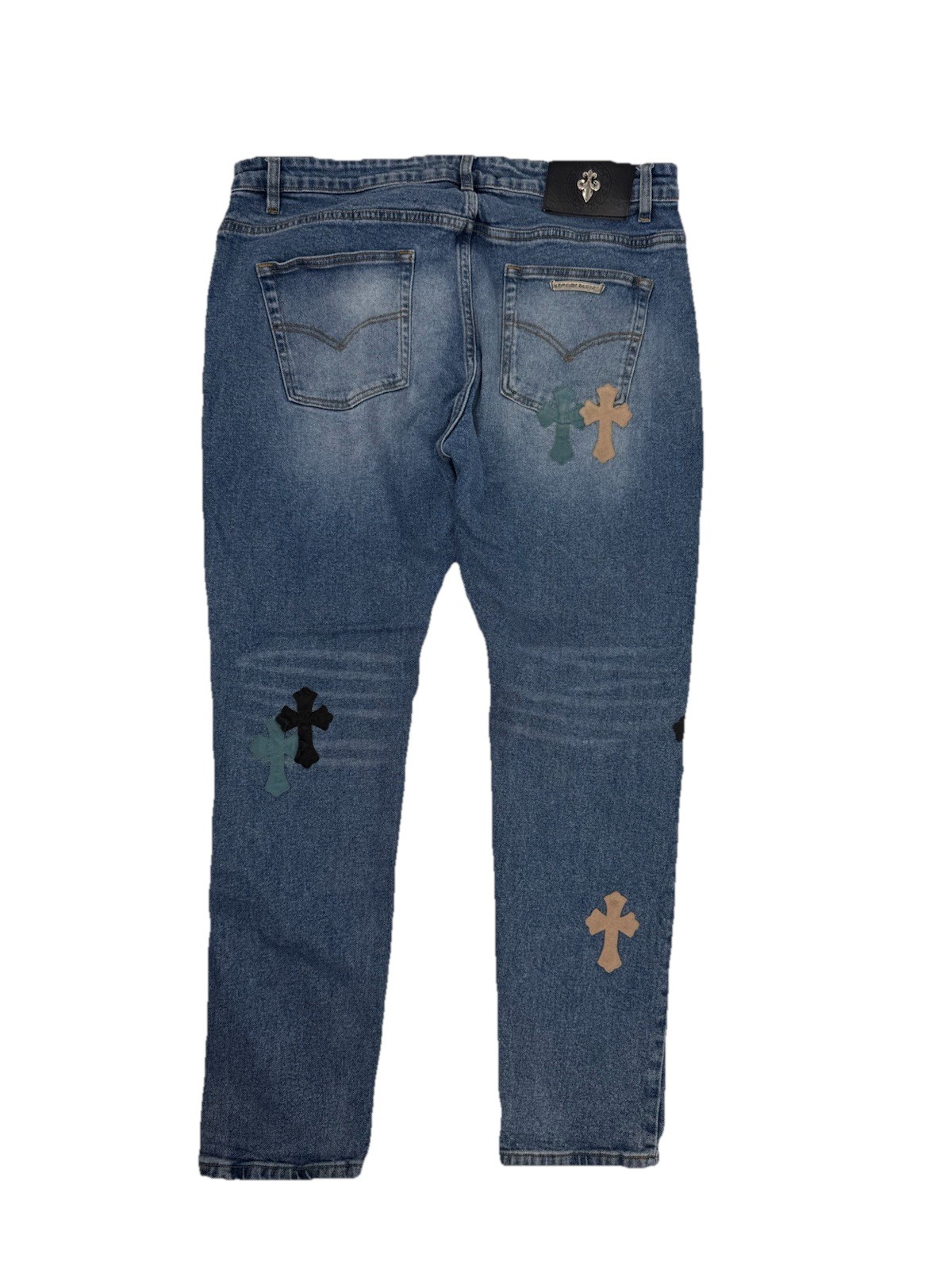 Chrome Hearts Inspired Cross Patch Blue Denim Jeans 36x30 thumbnail 2