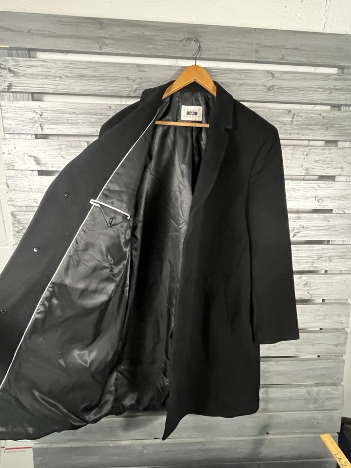 Joseph Abboud Trench Coat Jacket Mens 48L Black Wool Cashmere Blend - Image 4 of 4
