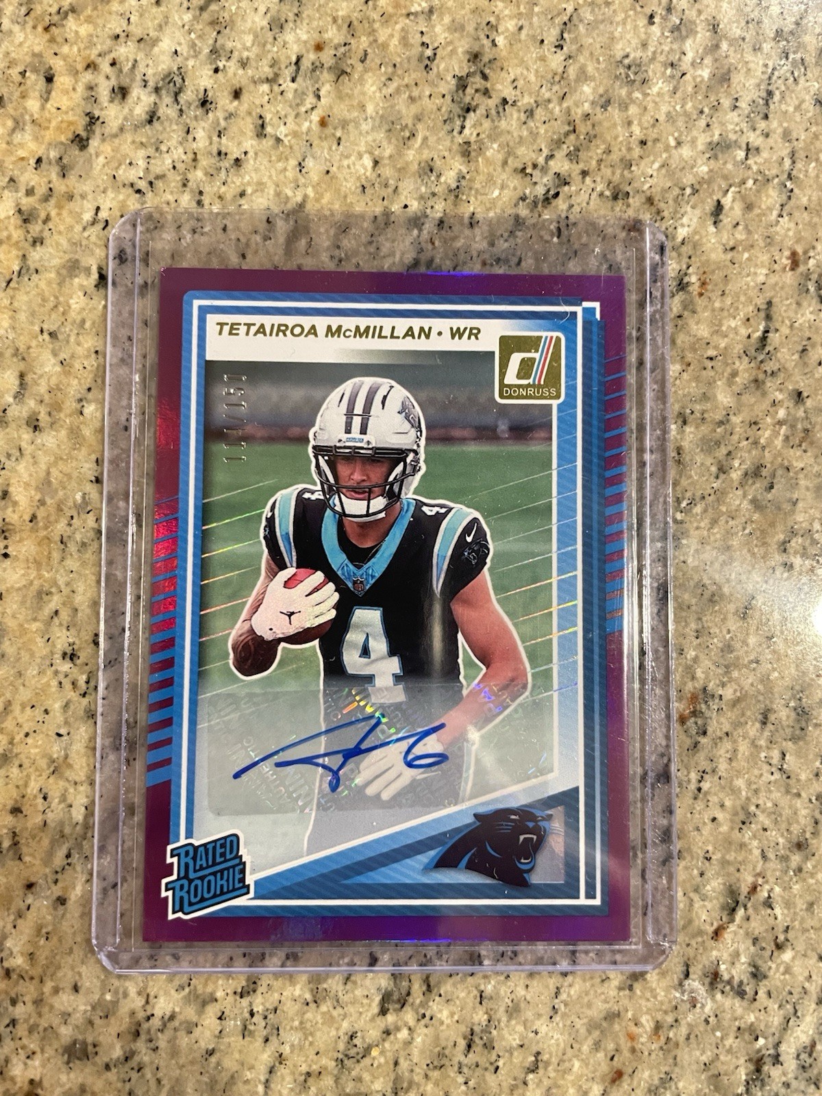 2025 Panini Donruss Tetairoa McMillan RATED ROOKIE AUTO PURPLE /150 Panthers RC