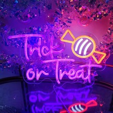 Halloween LED "Trick or Treat" Neon Wall Sign - Festive Glow Decor, 2025 Edition