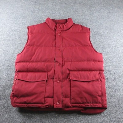 Cabelas Vest Mens L Red Premier Northern Goose Down Puffer Snap Lined Outdoors