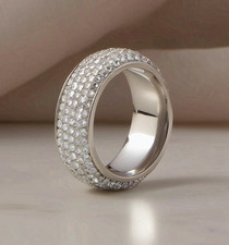 Stainless Steel Full Pave Cubic Zirconia Eternity Band Statement Ring