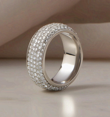 Stainless Steel Full Pave Cubic Zirconia Eternity Band Statement Ring