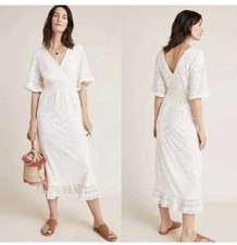 Farm Rio Off White Lace Devore Midi Dress Sz M Romantic Feminine Vacation Boho