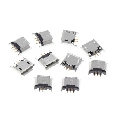 10 Pcs Micro USB Type B Female Socket 180 Degree 5-Pin SMT Soldering Jack