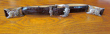 Brighton Vintage Belt Brown Embossed Croc Floral Hardware 24809 Size M