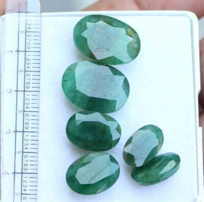35.50 Ct 6 Pieces Natural Oval Cut Brazilian Green Emerald Loose Gemstone
