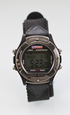ABC Sports Men Watch Black Plastic Nylon Leather Light Chron Alarm Date Quartz
