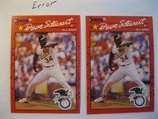 1990 Donruss Error & Corrected Baseball Card #703 Dave Stewart Oakland Athletics
