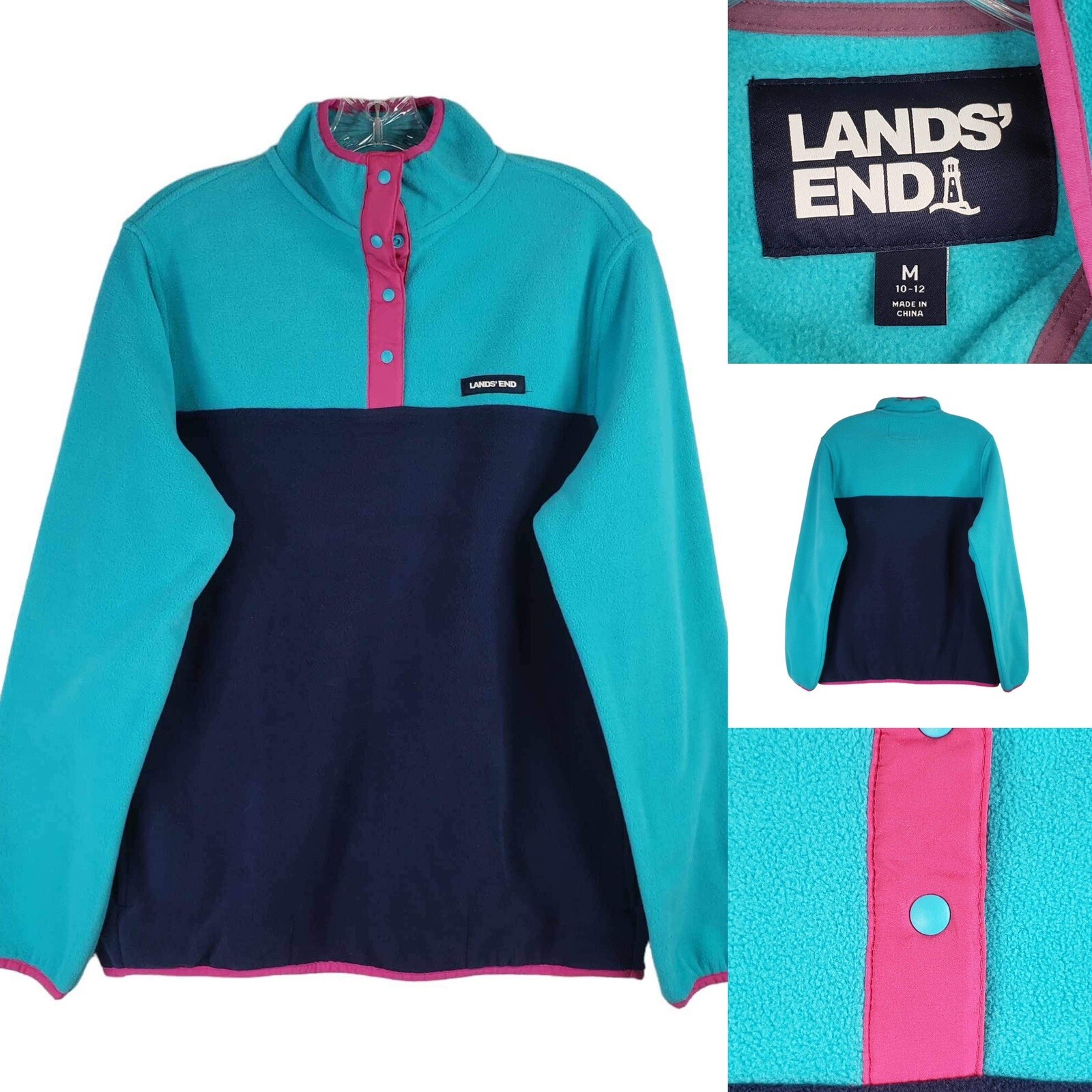 Lands End Heritage Fleece Pullover Womens Jacket Blue… Gem