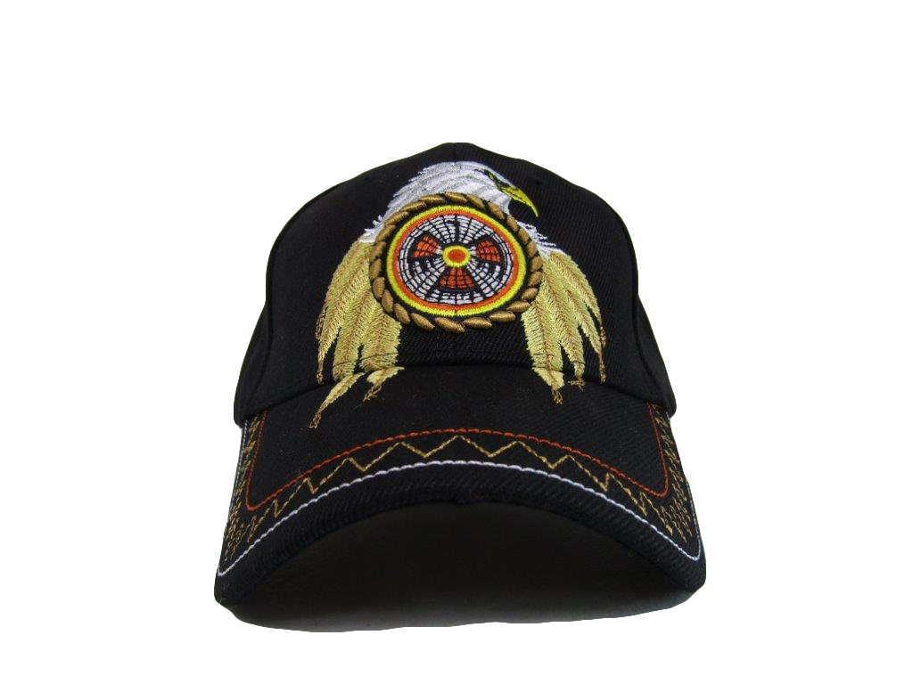 Native Pride Indian Eagle Feathers Dream Catcher Black Embroidered Cap ...