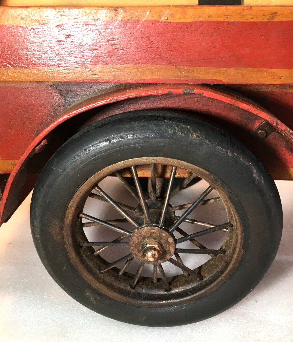 Antique 1930s Leonardo Luna Handmade Wood and Metal Toy Fire Truck