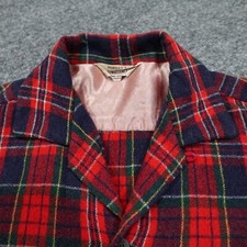 VTG 50s Penneys Towncraft Shirt M Red Plaid Loop Collar Flannel Wool USA 0474