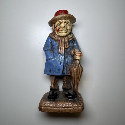 1940s Vintage Hand Carved Wood Art Grandpa Umbrella Top Hat Burl Old World MCM