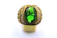 Rare Men's Naga eye green stone Ring Thai Dragon Amulet with accents Sz 10.5