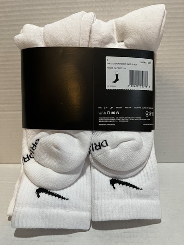 Nike Everyday Plus Cushion Crew Socks White 6 Pack Size 8-12 Mens NEW SX6897-100 | eBay