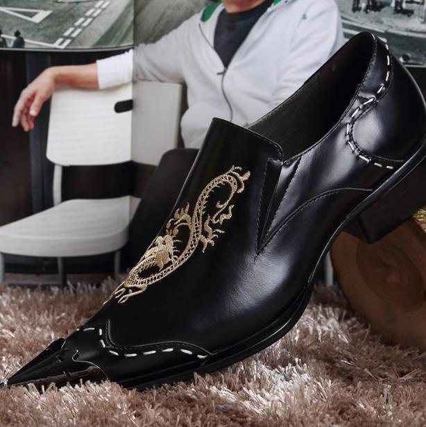 SAOLA Scarpe da sposa da uomo britanniche punta in metallo business drago slip on nuovo