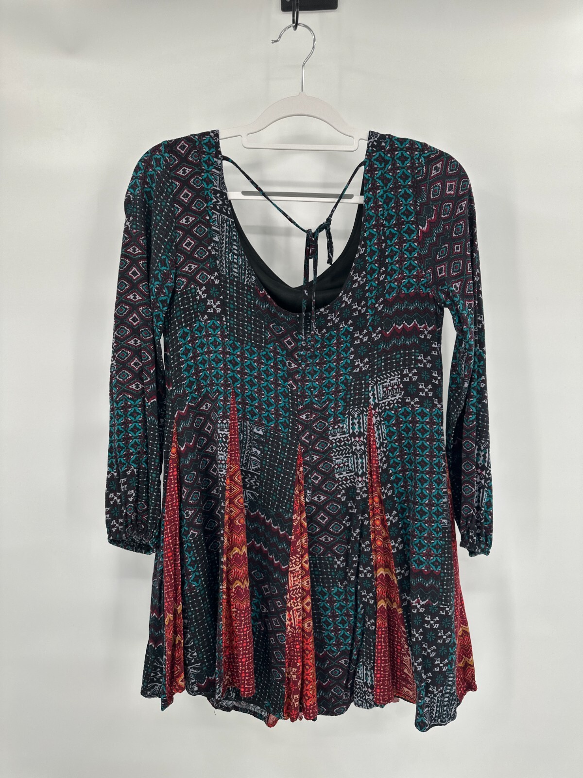 Boho Patchwork Dress Small Mini Deep V Artistic C… - image 8