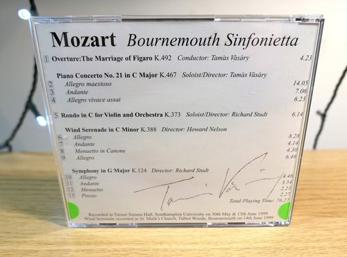 Tamas Vasary *SIGNED* Tamas Vasary Plays Mozart Bournemouth Sinfonietta CD - Picture 3 of 8