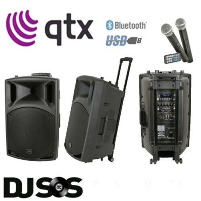 QTX QX15PA-PLUS TRAGBARES PA DJ GERÄT USB SD BLUETOOTH & UHF Funkmikrofone