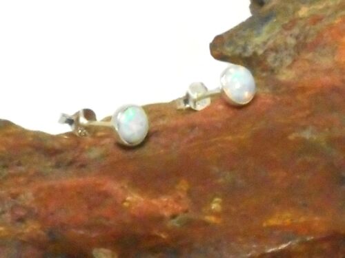 Runde weiße Opal Sterling Silber 925 Edelstein Ohrstecker - 5 mm - Bild 3 von 6