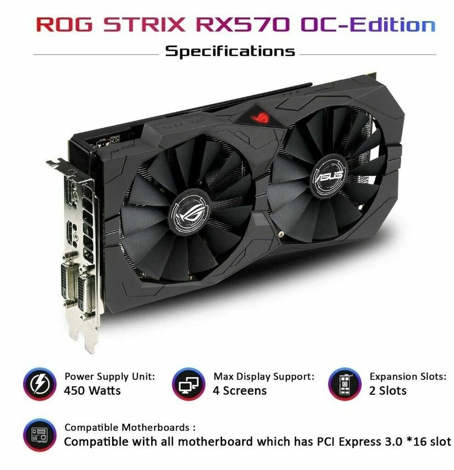 ASUS ROG Strix Radeon RX 570 OC Edition 8 GB GDDR5 1310 Mhz, AURA Sync RGB Light - Image 4 of 4