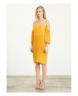 Elliatt Marigold Pleated Off the Shoulder Dress Womens Size XS Gold New |  eBay