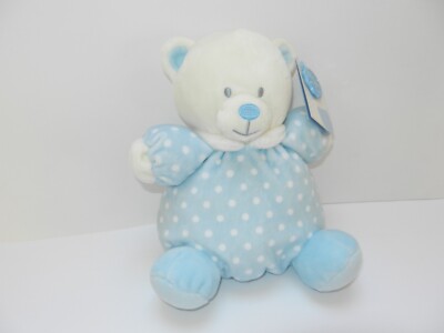 NEU Keel Toys Baby Rassel Puffball Bär Baby Stofftier 20 cm blau weiß