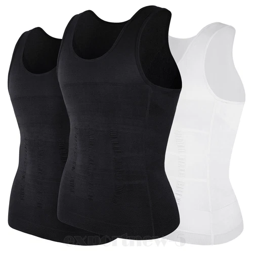 Herren 3er-Pack Schlank Body Shaper Haltung Korrektur Weste Bauch Kompression Tops USA - Bild 23 von 56
