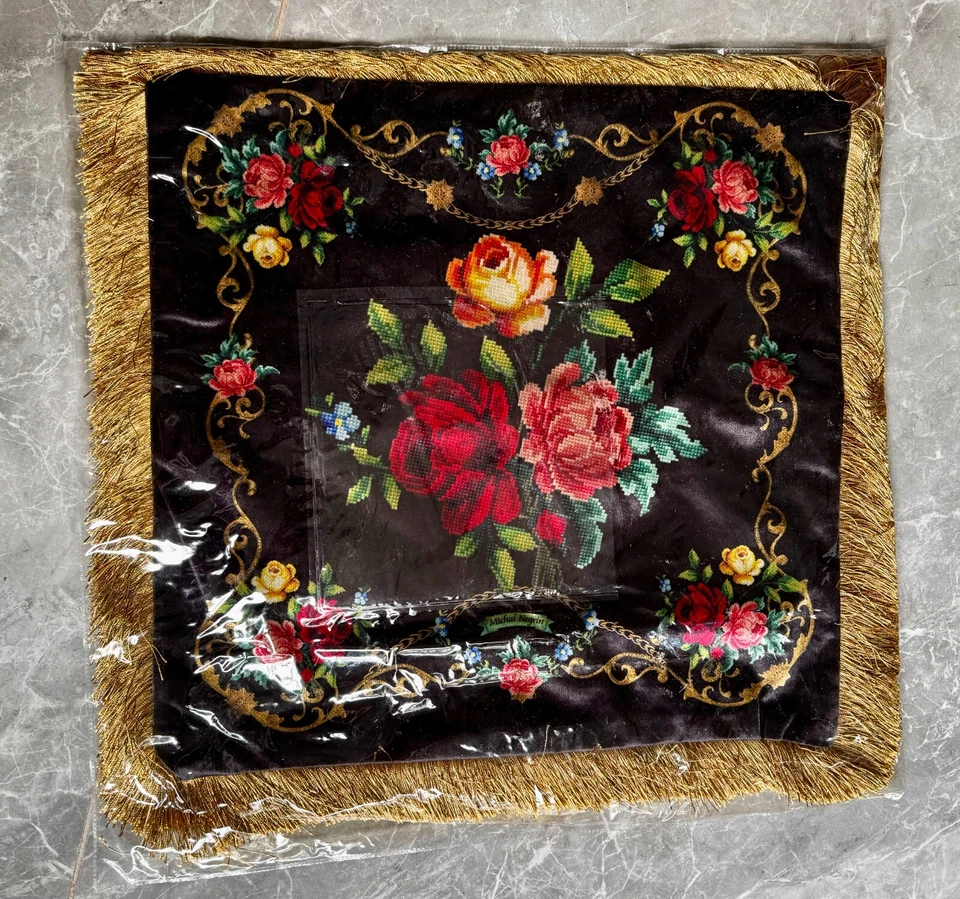 Decoration Michal Negrin Beautiful Black Velvet Pillow Cover  Colorful flowers. - Image 2 of 4