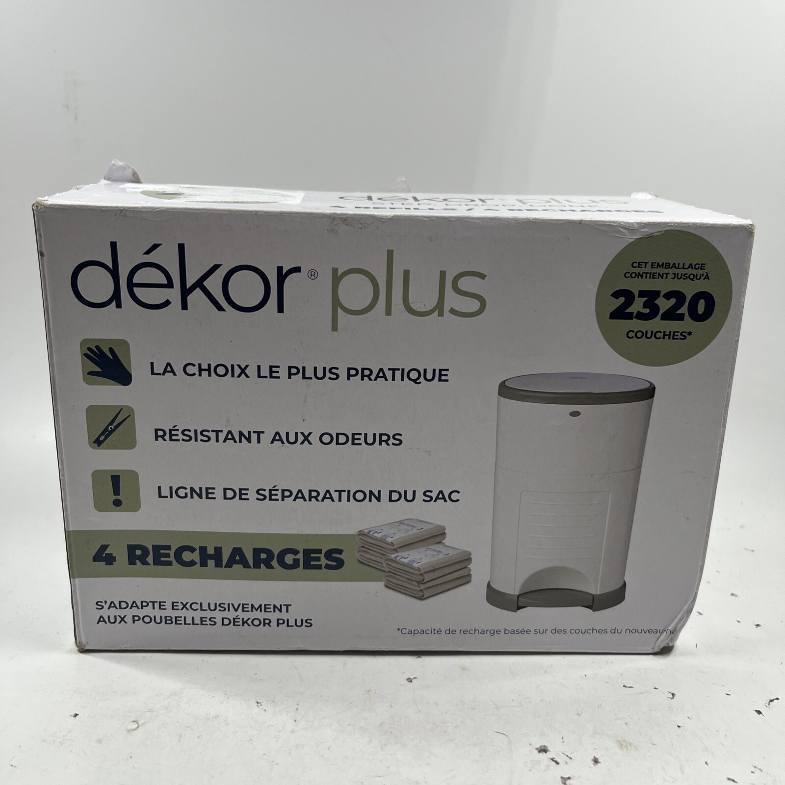 Dekor Plus Diaper Pail 4 Refills, Box Holds Up To 2320 Diapers